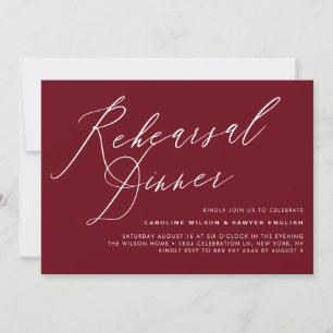 Elegant Calligraphy Burgundy Rehearsal Dinner Invitation