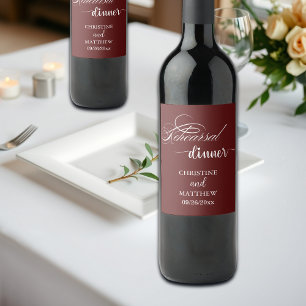 Elegant Calligraphy Burgundy Rehearsal Dinner Wine Label
