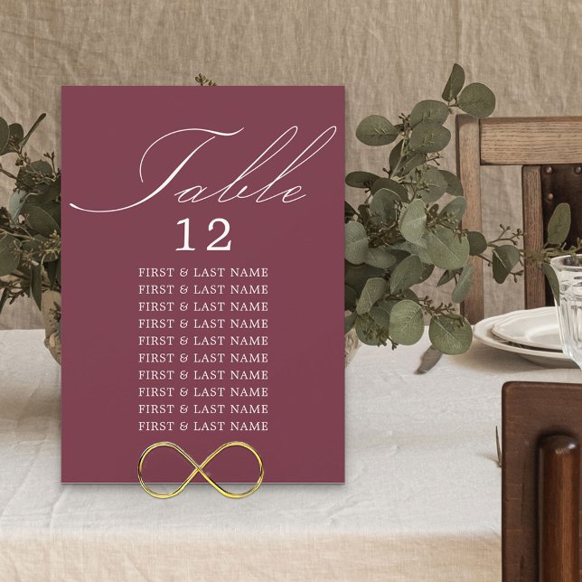 Elegant Calligraphy Burgundy Table Seating Card (Creator Uploaded)