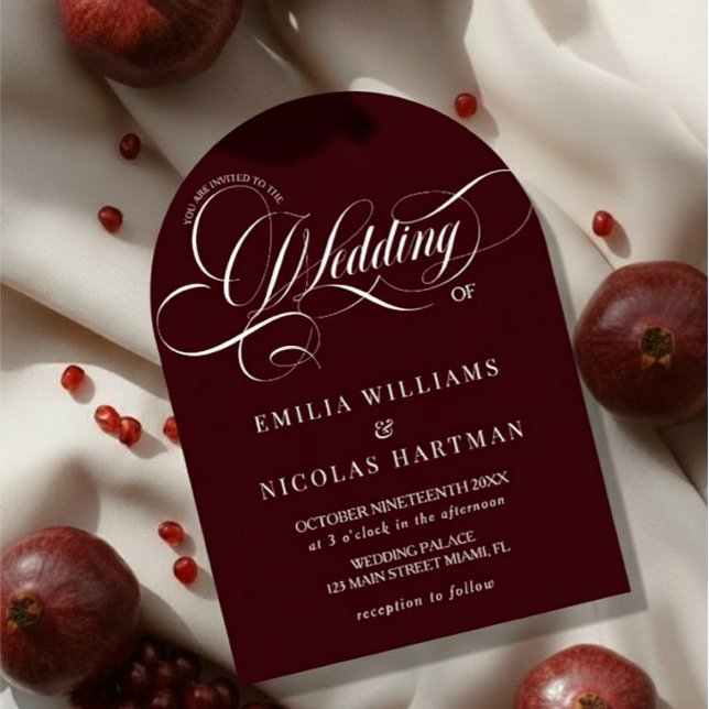 Elegant Calligraphy Burgundy Wedding Invitation (Creator Uploaded)