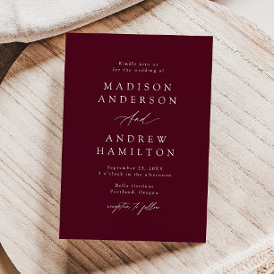 Elegant Calligraphy Burgundy Wedding Invitation