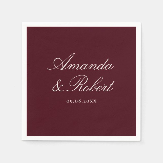 Elegant Calligraphy Burgundy Wedding Napkin (Front)