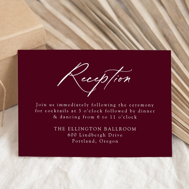 Elegant Calligraphy Burgundy Wedding Reception Enclosure Card (Creator Uploaded)