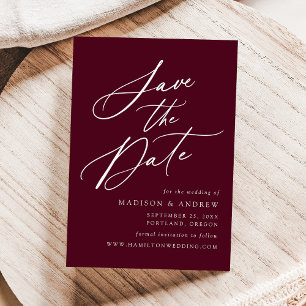 Elegant Calligraphy Burgundy Wedding Save The Date