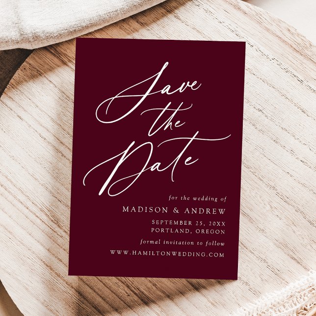 Elegant Calligraphy Burgundy Wedding Save The Date (Creator Uploaded)