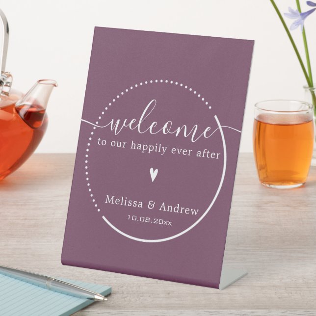 Elegant Calligraphy - Burgundy Wedding Welcome  Pedestal Sign (In SItu)