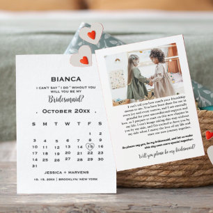 Elegant calligraphy calendar bridesmaid proposal