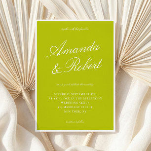 Elegant Calligraphy Chartreuse Old Money Wedding Invitation