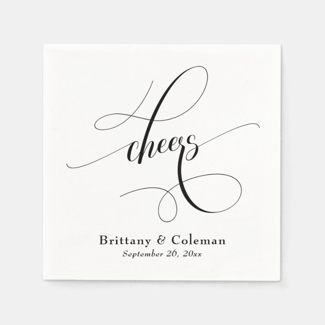 Elegant Calligraphy Cheers Festive Wedding Napkin (Front)