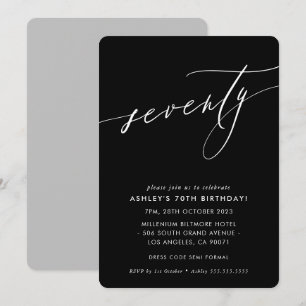 ELEGANT Calligraphy chic 70th birthday black white Invitation