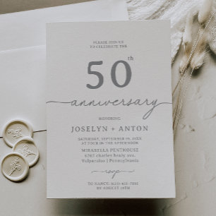 Elegant Calligraphy Chic Grey 50th Anniversary Invitation