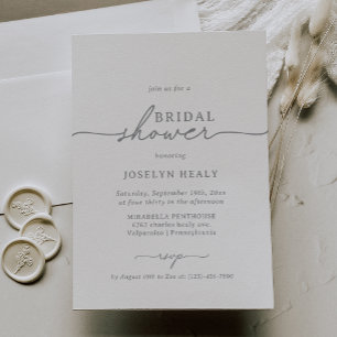 Elegant Calligraphy Chic Grey Bridal Shower Invitation