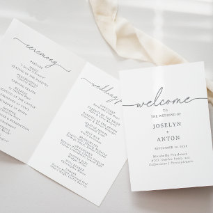 Elegant Calligraphy Chic Grey Folded Wedding Programme