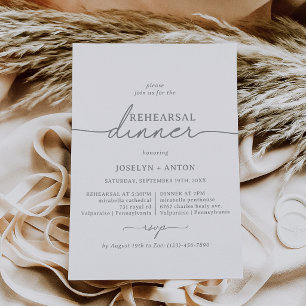 Elegant Calligraphy Chic Grey Rehearsal Dinner Invitation