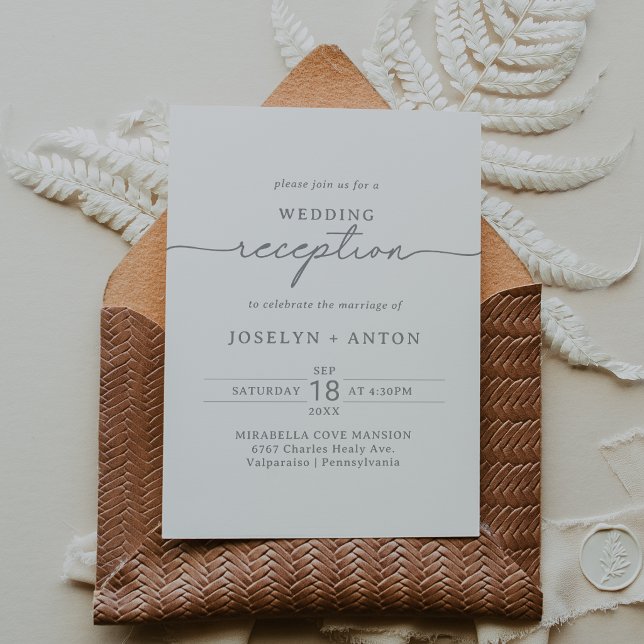 Elegant Calligraphy Chic Grey Wedding Reception Invitation (Creator Uploaded)