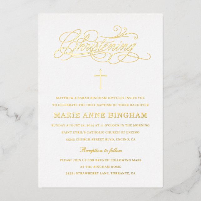 Elegant Calligraphy Christening Gold (Front)