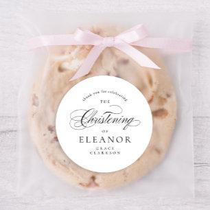 Elegant Calligraphy Christening Thank You Classic Round Sticker