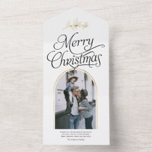 Elegant calligraphy Christmas holiday family photo All In One Invitation