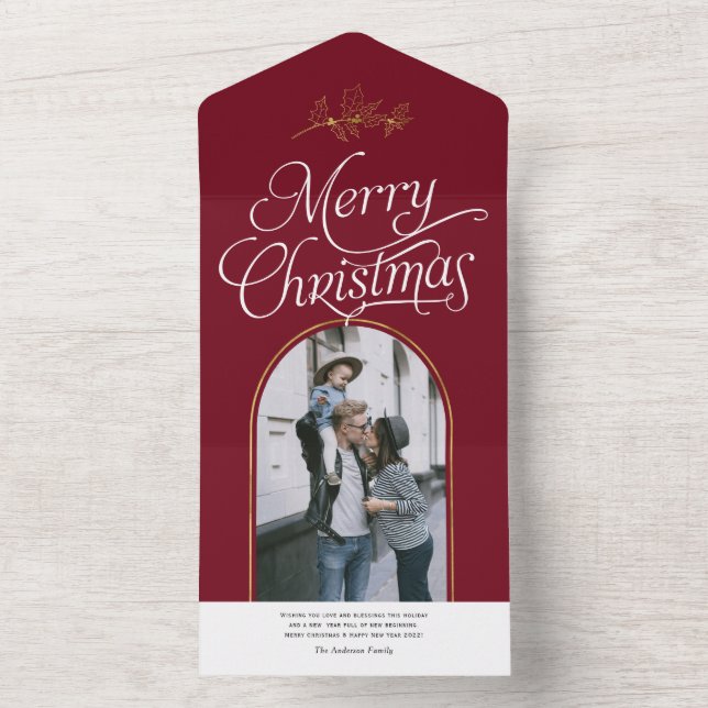 Elegant calligraphy Christmas holiday photo cards (Inside)