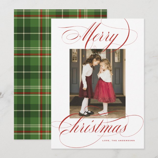Elegant Calligraphy Christmas Photo Card (Front/Back)