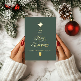 Elegant Calligraphy Christmas Tree Gold Foil Holiday Card