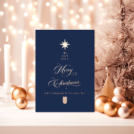 Elegant Calligraphy Christmas Tree Rose Gold Foil Holiday Card