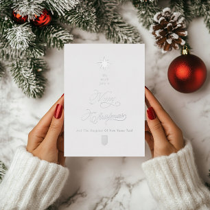Elegant Calligraphy Christmas Tree White & Silver Foil Holiday Card
