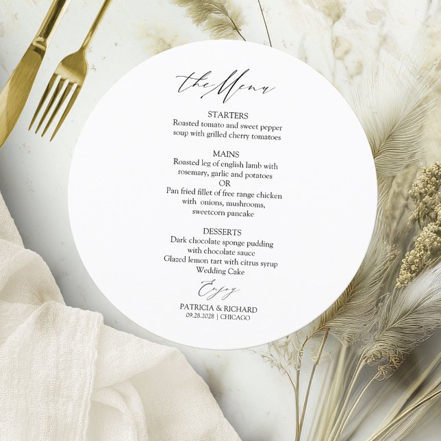 Elegant Calligraphy Circle Wedding Menu Card (Creator Uploaded)