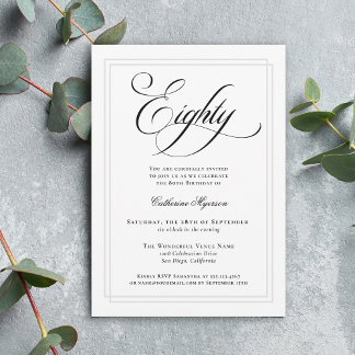 Elegant Calligraphy Classic 80th Birthday Party Invitation