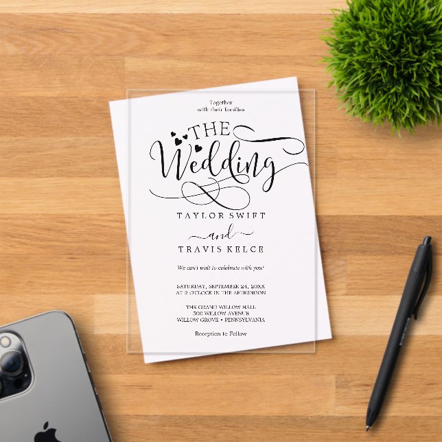 Elegant Calligraphy Classic Acrylic Wedding Invite Invitations (Insitu (Invitation Card))