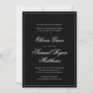 Elegant Calligraphy Classic Border Black Wedding Invitation