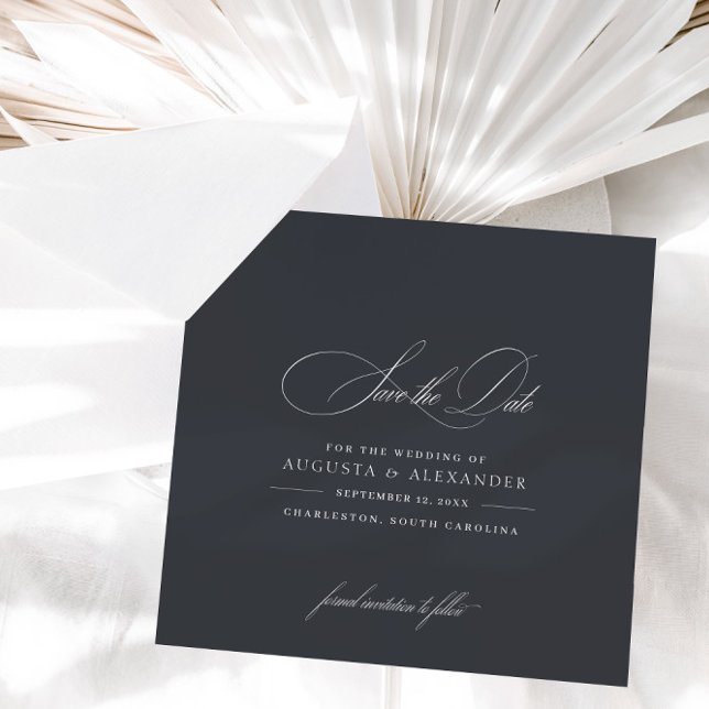 Elegant Calligraphy Classic Chic Dark Grey Save The Date (Creator Uploaded)