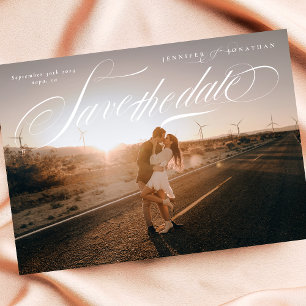 Elegant Calligraphy Classic QR Code Two Photo Save The Date