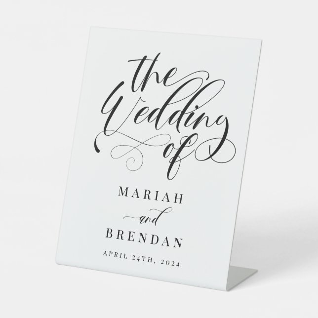 Elegant Calligraphy Classic Wedding Welcome Pedestal Sign (Front)