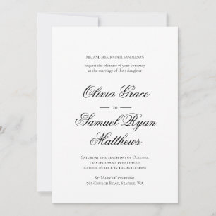 Elegant Calligraphy Classic White Black Wedding Invitation