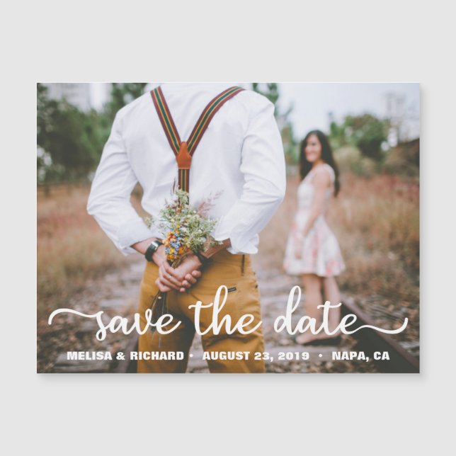 Elegant Calligraphy Couple Photo Save The Date (Front)