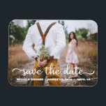 Elegant Calligraphy Couple Photo Save The Date Magnet<br><div class="desc">Elegant Calligraphy Couple Photo Save The Date
Share your wedding date in style with this stylish and unique brush calligraphy script style couple photo save the date magnet.</div>