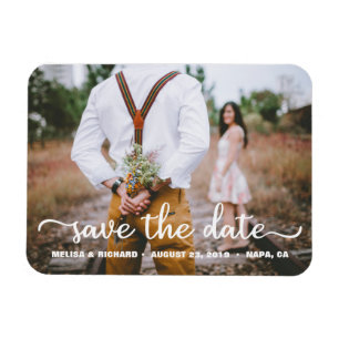 Elegant Calligraphy Couple Photo Save The Date Magnet