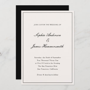 Elegant Calligraphy Cream White Black Wedding Invitation