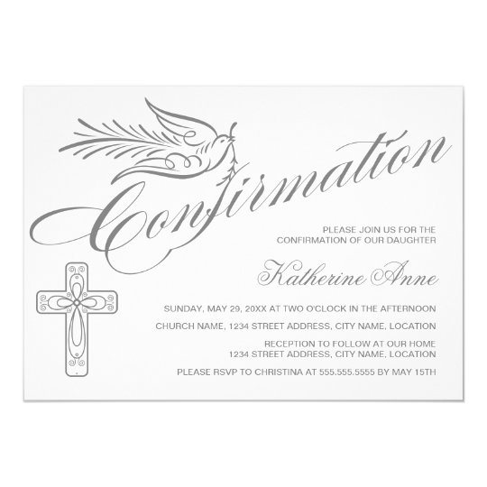 elegant calligraphy cross and dove confirmation invitation zazzle