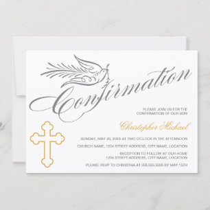 Elegant Calligraphy Cross and Dove Confirmation Invitation