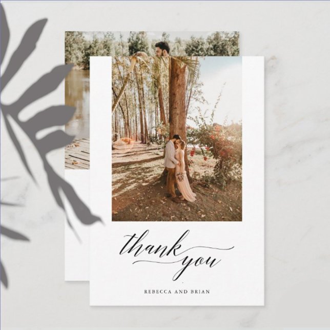 Elegant Calligraphy Custom 2 Photo Wedding Thank You Card (Creator Uploaded)