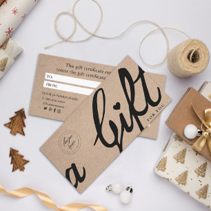 Elegant Calligraphy Custom Kraft Gift Certificate