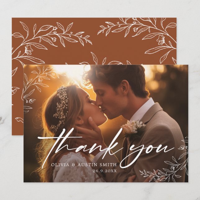 Elegant Calligraphy Custom Photo Wedding Thank You Card (Front/Back)
