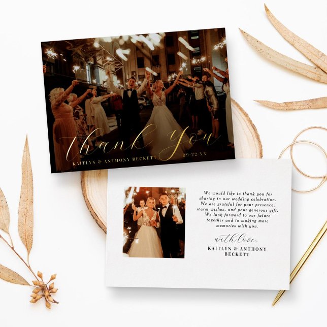 Elegant Calligraphy Custom Wedding Photo Thank You (Creator Uploaded)