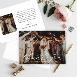 Elegant Calligraphy Custom Wedding Photo Thank You Card<br><div class="desc">Flat horizontal wedding thank you cards feature an elegant and stylish white calligraphy script text overlay design. Personalise the front with a favourite photo of the bride and groom, as well as a simple sans serif monogram of the couple's names. The back includes a second photo and a custom thank...</div>