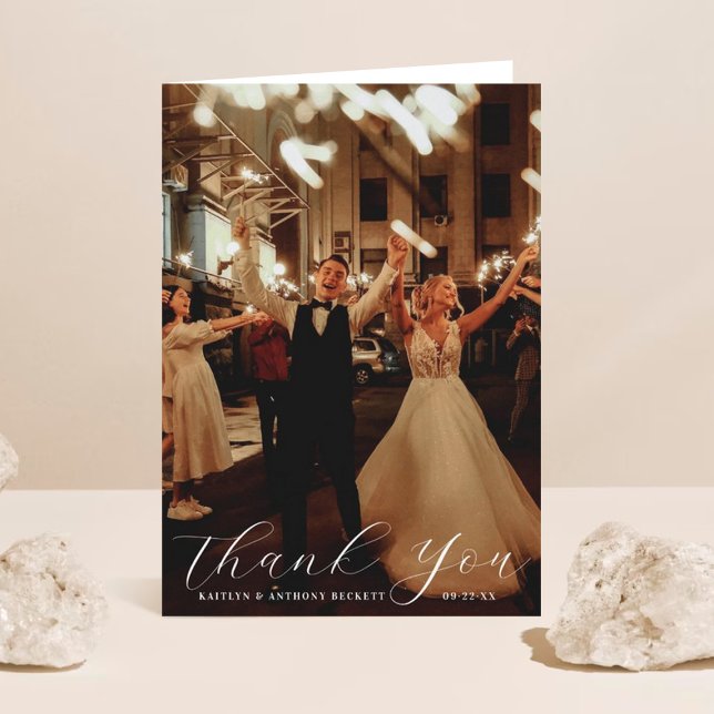 Elegant Calligraphy Custom Wedding Photo Thank You Card (Creator Uploaded)