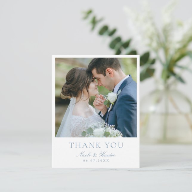 Elegant Calligraphy Custom Wedding Photo Thank You Card (Standing Front)