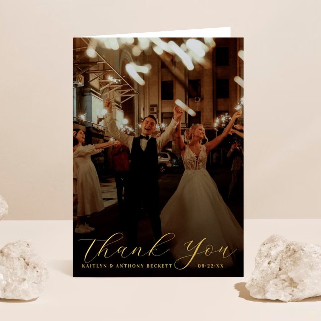 Elegant Calligraphy Custom Wedding Photo Thank You Foil Greeting Card (Creator Uploaded)