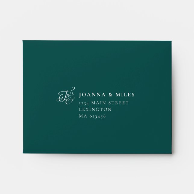 Elegant Calligraphy Dark Teal RSVP Envelope (Front)
